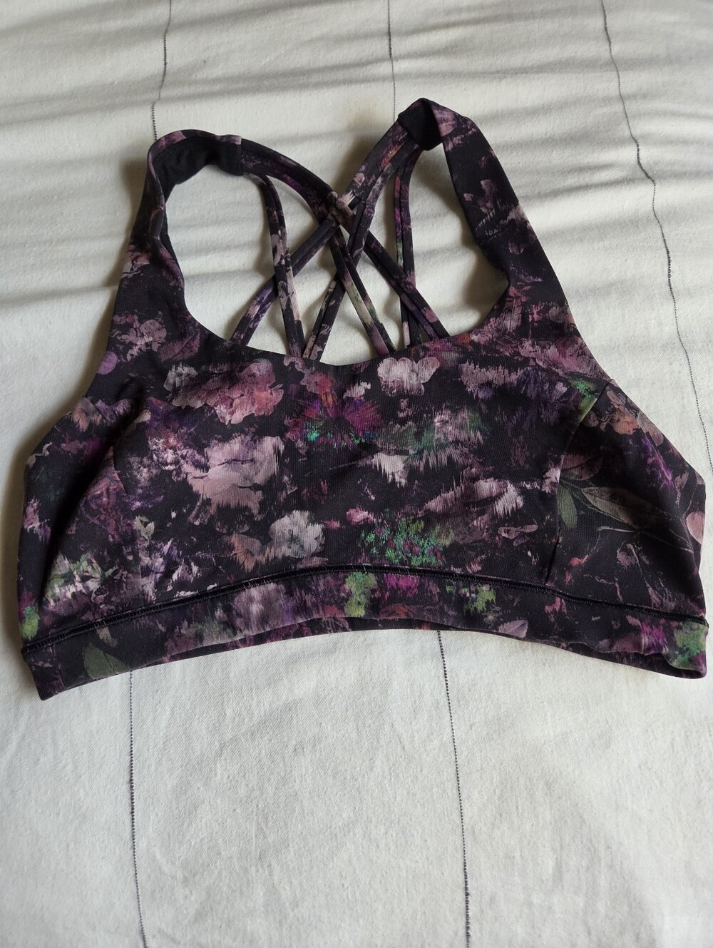 Floral Strappy Sports Bra - Purple/Black
